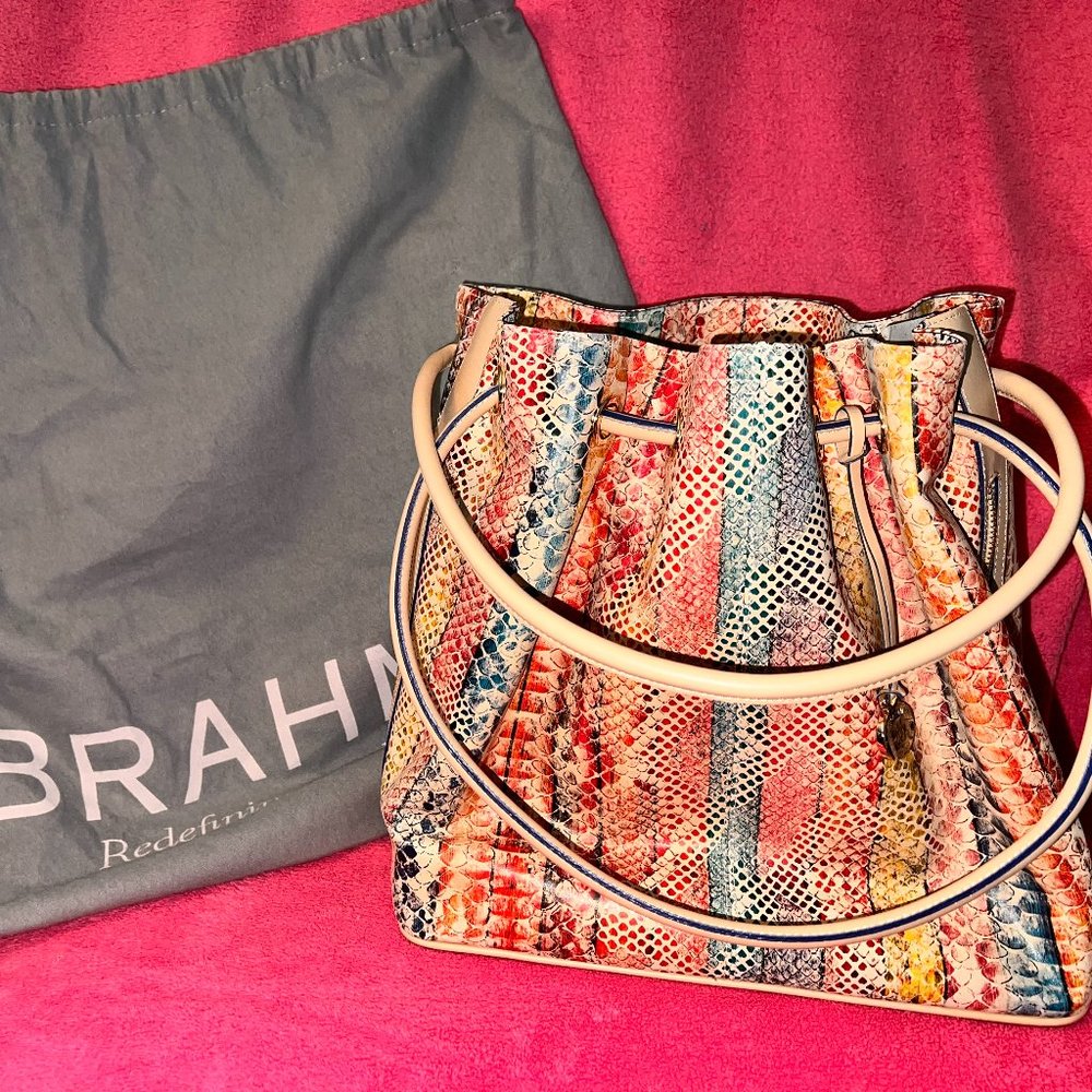 BRAHMIN TRINA MULTICOLOR CORONADO DRAWSTRING BUCKET BAG